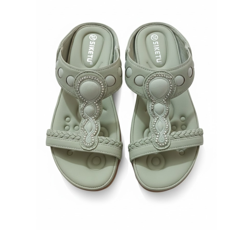 SIKETU Women’s Flat Sandals –Green Comfort Strap